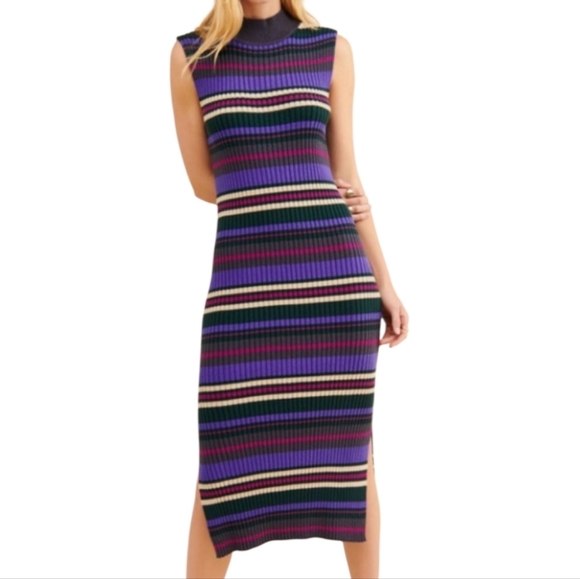 anthropologie Dolan anne gray purple Sheath Midi Dress Mock Neck Sleeveless knit - Picture 3 of 9